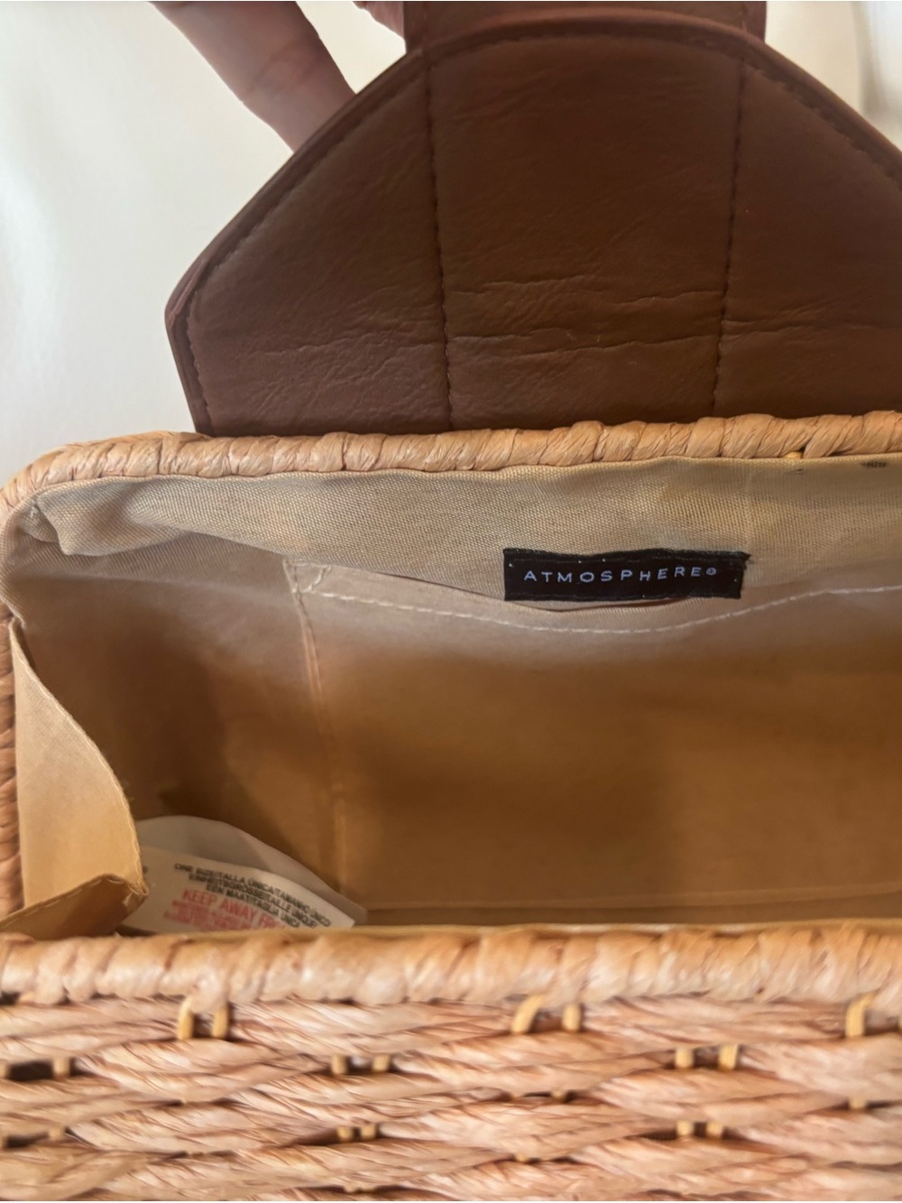 Atmosphere Tan Woven Straw Clutch with Brown Trim - Picture 3 of 4